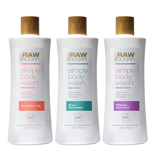 RAW SUGAR Body Wash Variety Trio - Hydrates Skin, Vegan, No Sulfates or Parabens - 25 fl oz each