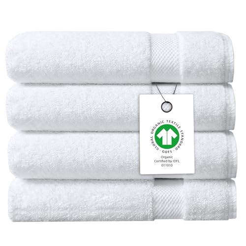 Delara Organic Cotton Bath Towels - Plush, Quick Dry & GOTS Certified - 36"x70", Pack of 4