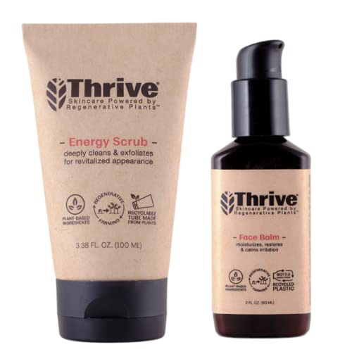 Thrive Natural Care Face Scrub & Moisturizer Bundle - Exfoliates & Hydrates, Vegan - 3.38oz & 2oz