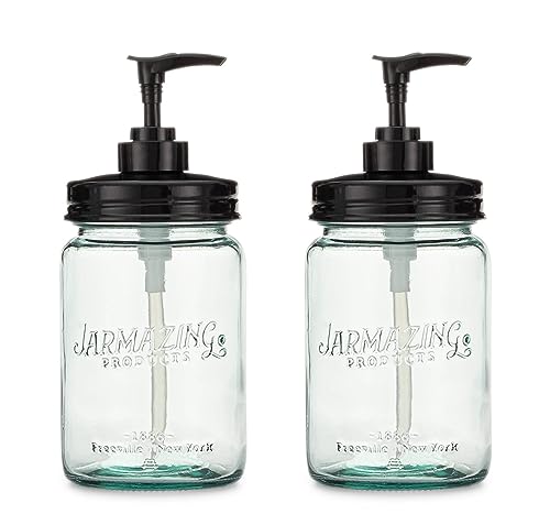 Jarmazing Vintage Blue Glass Mason Jar Dispenser Set - BPA-Free, Locking Pump, 2-Pack