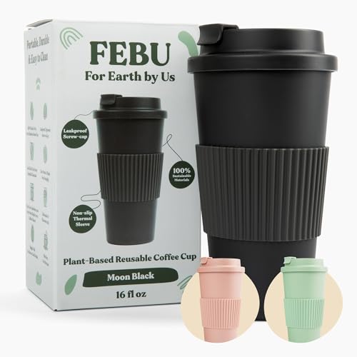 FEBU Reusable Tumbler - Leak-Proof, BPA-Free, Dishwasher Safe - 16oz, Moon Black