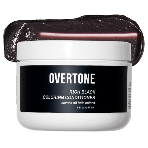 Overtone Haircare Color Depositing Conditioner - Nourishing Rich Black Color, Vegan - 8oz