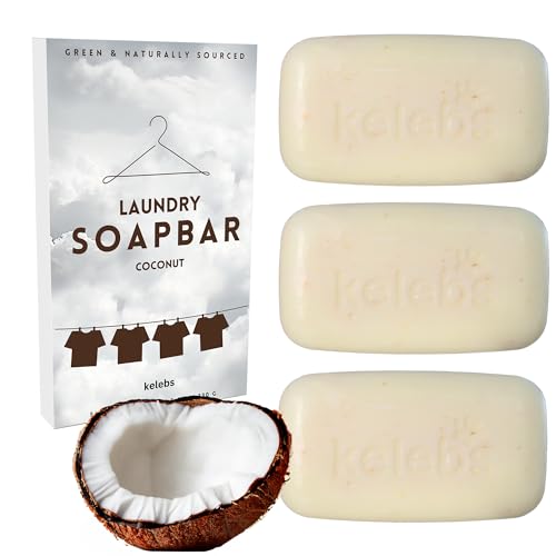 Organic Laundry Soap Bar - Gentle Stain Remover for Sensitive Skin, Coconut Scent - 3 Pack