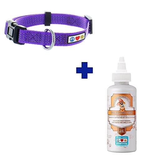 Pawtitas Pet Care Bundle - Reflective Collar for Medium Dogs & 100% Natural Ear Cleaner