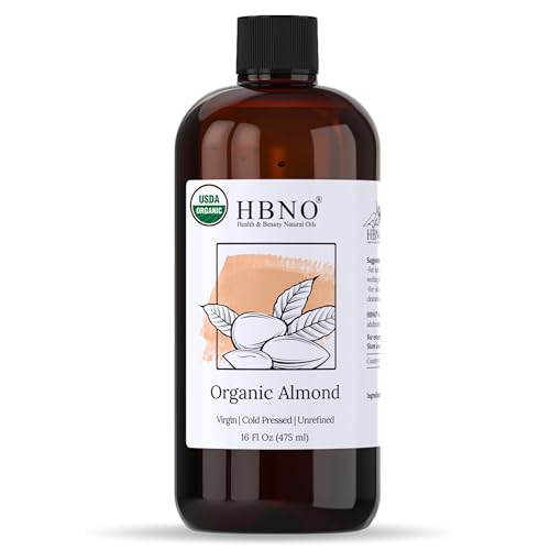 HBNO Organic Almond Oil - Nourishing Carrier Oil for Skin, Hair, and DIY - 16oz