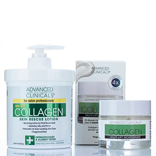 Advanced Clinicals Collagen Moisturizer Set - Boosts Elasticity, Hydrates & Nourishes - 12oz