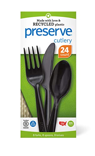 Preserve Recycled Plastic Cutlery Set - Durable, BPA-Free, B Corp Certified - 24 Count, Black