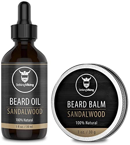 Striking Viking Men's Grooming Set - Hydrating Beard Oil & Balm, Argan & Jojoba Oils - Vanilla