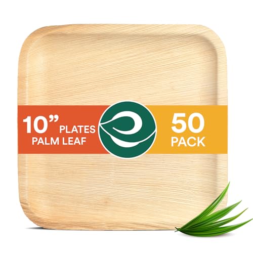 ECO SOUL Compostable Palm Leaf Plates - Biodegradable, Non-Toxic, 10 Inch, 50 Count