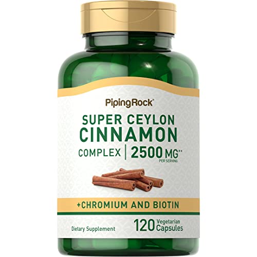 Piping Rock Ceylon Cinnamon Capsules - High Potency with Biotin & Chromium, Vegetarian - 120 Pills