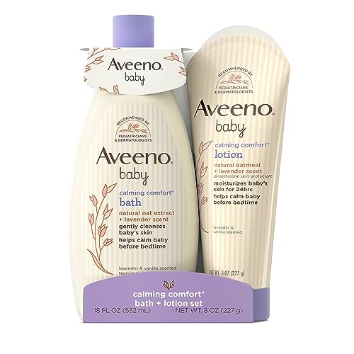 Aveeno Baby Skin Care Set - Calming Nighttime Bath & Lotion, Lavender Vanilla Scent - 2 Items