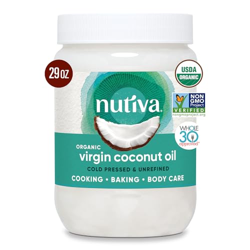 Nutiva Organic Coconut Oil - Cold-Pressed for Cooking & Skin Care, Non-GMO, 29 fl oz