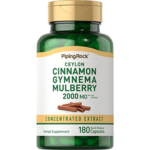 Piping Rock Herbal Supplement - Potent Ceylon Cinnamon, Gymnema, Mulberry - 2000mg, 180 Capsules