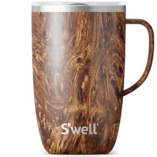 S'well Stainless Steel Mug - Keeps Drinks Cold 10H & Hot 3H, BPA Free, 16oz Teakwood