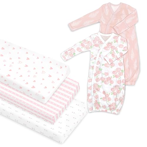 Cambria Baby Organic Cotton Gift Set - Soft Changing Pad Covers & Kimono Gowns for Baby Girl