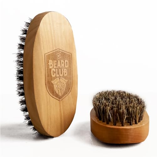 Beard Club Men's Boar Bristle Brush - Promotes Healthy Growth, Birchwood Grooming Tool - Travel Size