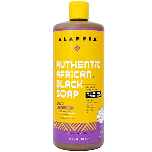 Alaffia Authentic African Black Soap - Detoxifying Cleanser, Moisturizing with Shea Butter - 32oz