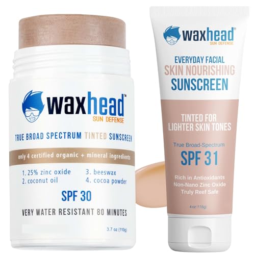 Waxhead Face Sunscreen Stick - Tinted Zinc Protection, Non-Toxic & Biodegradable - 1.5oz