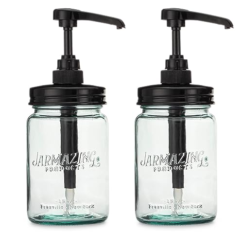 Jarmazing Products Vintage Blue Glass Syrup Dispenser Set - BPA-Free, 2-Pack with Labels
