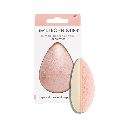 Real Techniques Miracle Cleansing Sponge - Exfoliates, Balances with Probiotics - 1 Count