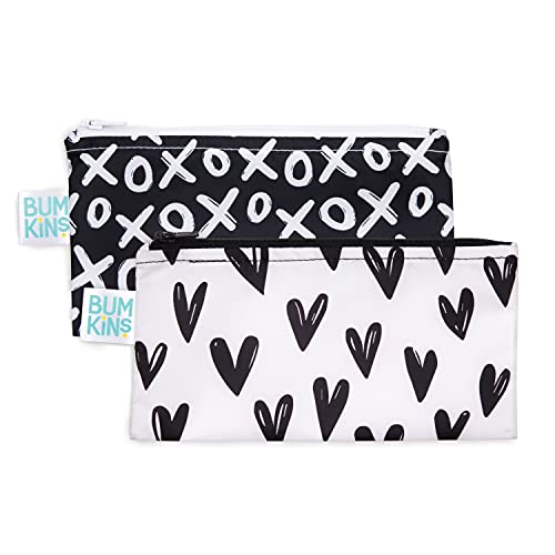 Bumkins Reusable Snack Bags - Washable, Waterproof, BPA-Free, 2-Pack Hearts & XOXO