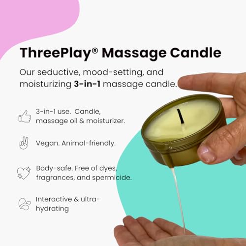 Lovability ThreePlay Massage Candle - Mood-Setting, Moisturizing Oil, Natural Ingredients - 2oz