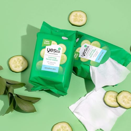 Yes To Facial Cleansing Wipes - Gentle Makeup Remover, Cucumber & Aloe, 95% Natural - 30 Wipes