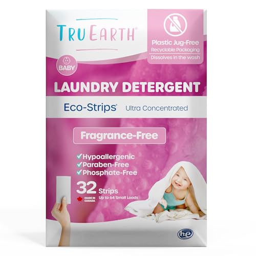 Tru Earth Baby Laundry Detergent Sheets - Hypoallergenic, Fragrance-Free, 32 Count