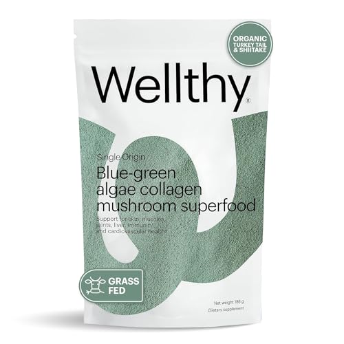 Wellthy Collagen Superfood Powder - Supports Detox & Immunity, Organic Mushroom & Algae - 10oz