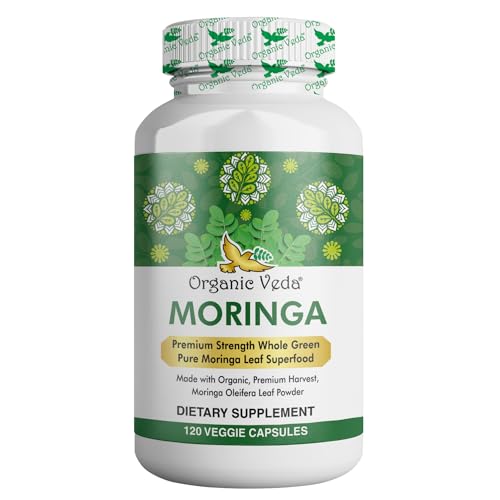 Organic Veda Moringa Leaf Capsules 1500mg - Boosts Energy, Supports Immunity & Wellbeing - 120 Ct