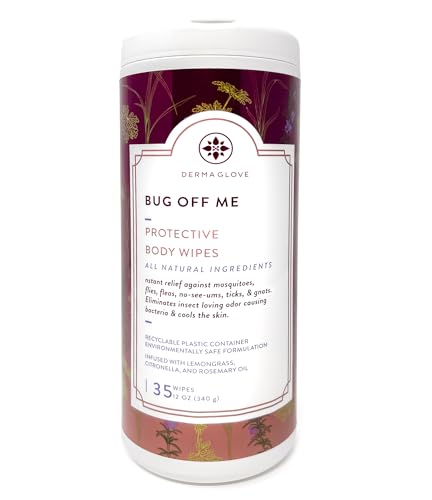 Bug Off ME Wipes by DERMAGLOVE - Natural Relief from Insects, Moisturizes Skin - 35 Count