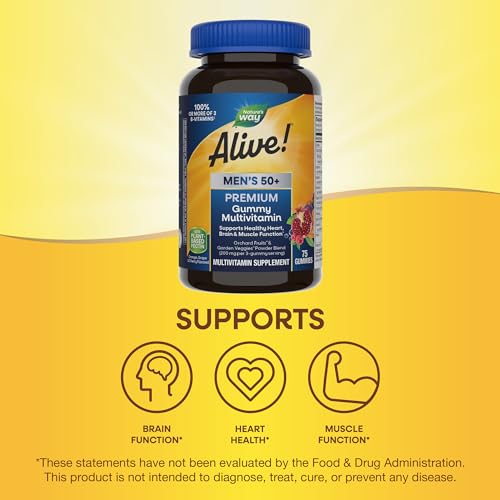 Nature’s Way Alive! Men’s 50+ Multivitamin - Supports Heart, Brain & Muscle Health - 75 Gummies