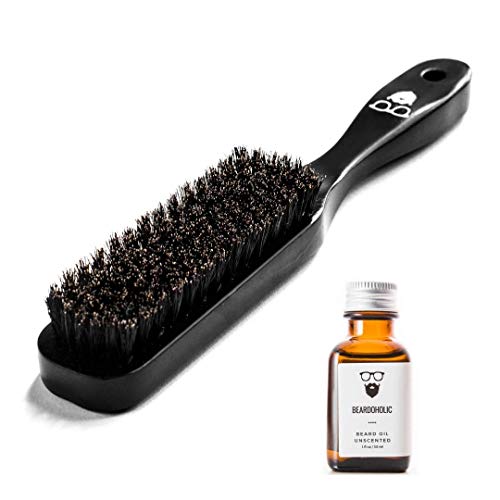 Beardoholic Unscented Beard Oil & Brush Set - Boosts Growth, 100% Boar Bristles - 1oz