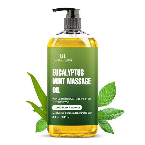 Botanic Hearth Eucalyptus Mint Massage Oil - Invigorating Relief, Natural Ingredients - 8 fl oz