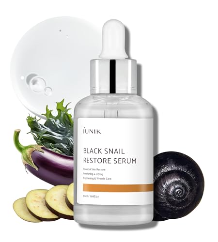 IUNIK Black Snail Serum - Hydrates, Reduces Dark Spots & Fine Lines, 70% Snail Extract - 30ml