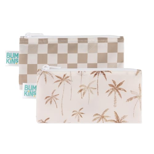 Bumkins Reusable Snack Bags - Washable, Waterproof & Food-Safe for Kids & Adults, 2-pk Palm Trees