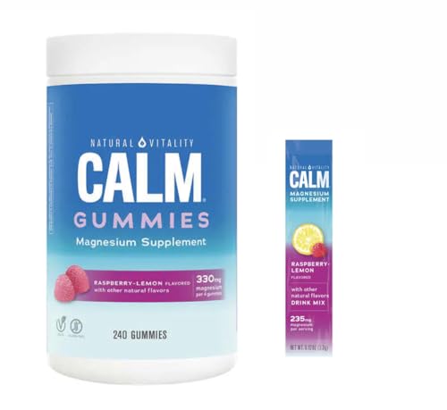 Natural Vitality Calm Magnesium Gummies - Stress Relief, Vegan, Raspberry Lemon - 240 Count