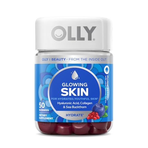 OLLY Glowing Skin Supplement - Hydrate & Replenish Skin, Collagen & Hyaluronic Acid - 50 Gummies