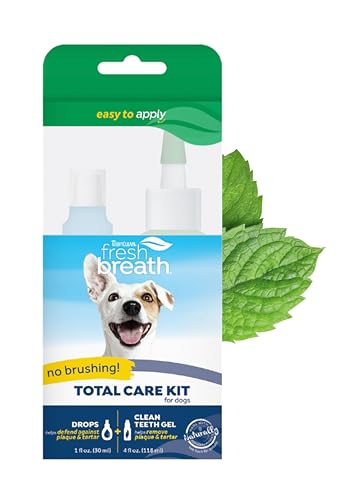 TropiClean Dog Dental Care Kit - Effective Plaque & Tartar Removal, Fast Results - 3 Brushes, Gel