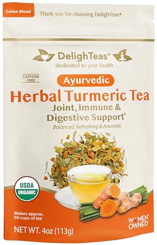 DelighTeas Organic Turmeric Ginger Tea - Joint & Digestive Support, Caffeine-Free - 50 Servings, 4oz