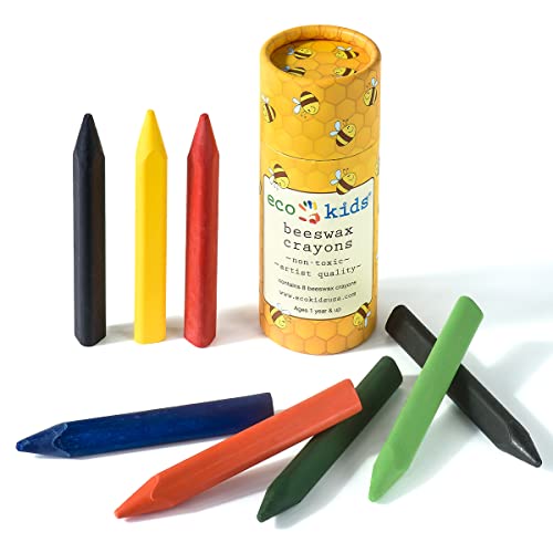 eco-kids Beeswax Triangular Crayons - Non-Toxic, Easy-Grip for Toddlers, 8 Vibrant Colors