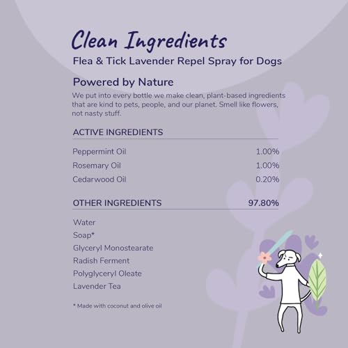 kin+kind Plant-Based Flea and Tick Spray for Dogs - Vet-Approved, Lavender Scent - 12 fl oz