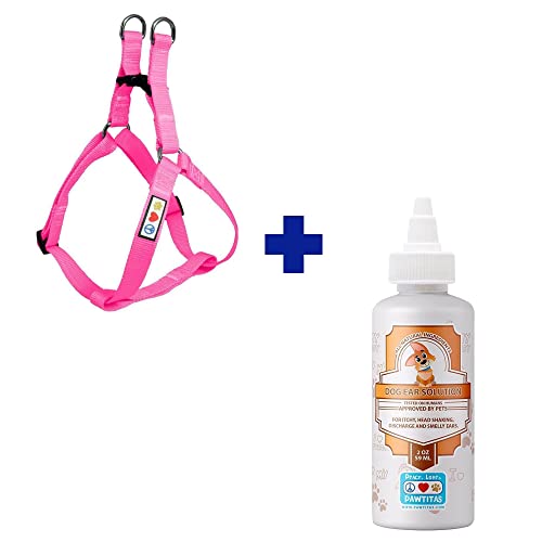 Pawtitas Pet Care Bundle - Durable Pink Harness & Natural Ear Cleaner for Small Dogs