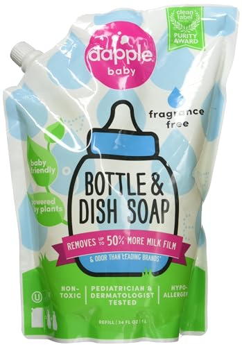 Dapple Dishwashing Liquid - Targets Milk Residue, All-Natural Ingredients - 33.8oz Fragrance Free