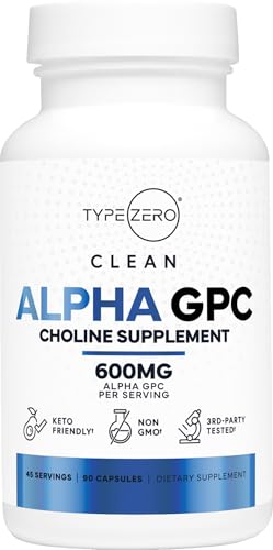 Type Zero Alpha GPC Nootropic Supplement - Boost Memory & Focus, Non-GMO, 600mg, 90 Capsules