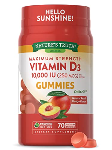 Nature's Truth Vitamin D3 Gummies - 10,000 IU, Vegetarian, Non-GMO, Peach Mango - 70 Count