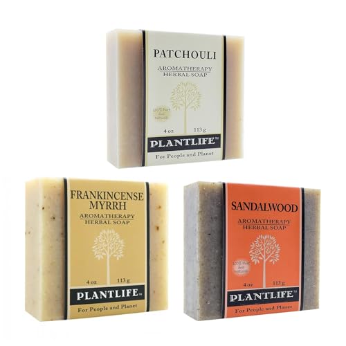 Plantlife Soap Set - Moisturizing Frankincense, Sandalwood & Patchouli - 3 Bars, 4 oz Each