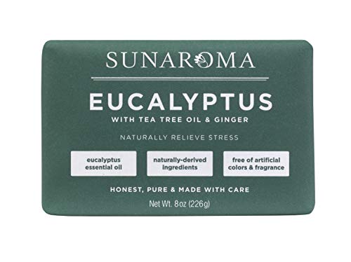 SUNAROMA Eucalyptus & Tea Tree Oil Bar Soap - Stress Relief, Natural Ingredients - 1 Pack