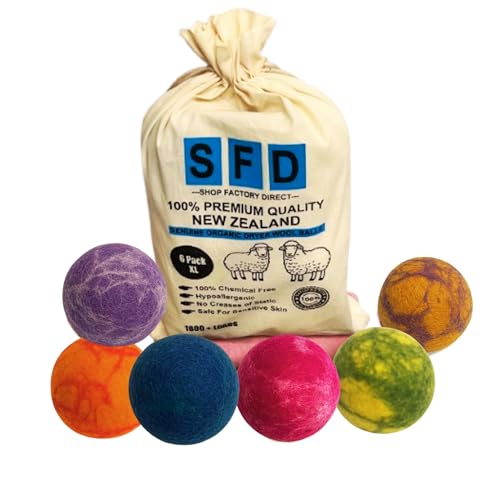 100% New Zealand Wool Dryer Balls - Chemical-Free Fabric Softener, Hypoallergenic, Handmade - 6 Pack