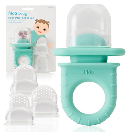 Frida Baby Push Pop Feeder - Safe Food Introduction, BPA-Free, Dishwasher Safe - 3 Count Teal